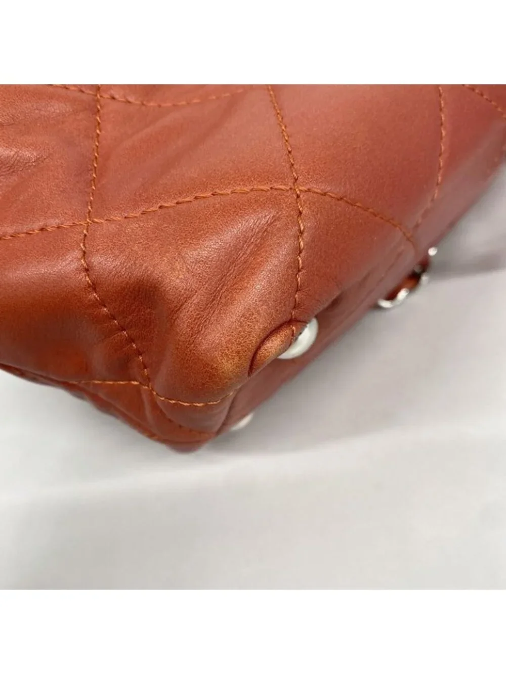 Chanel Chain Quilted Lambskin Red Silver Tote - Picture 7 of 9